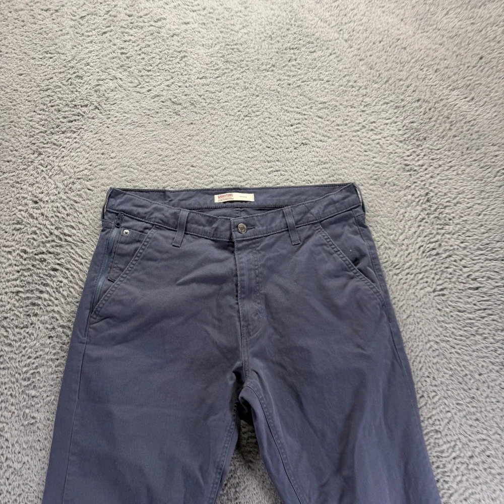 Signature by Levi Pant Mens 34x34 Blue Cotton Chino Straight Preppy Business